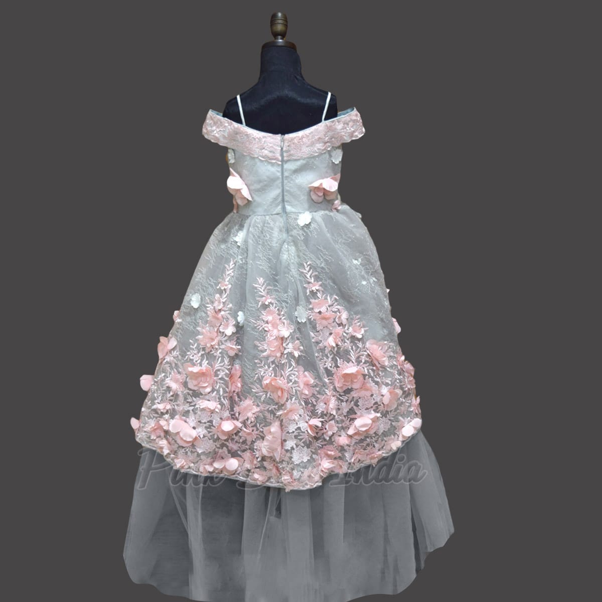 Grey princess flower girl dress for kids wedding party elegant outfit