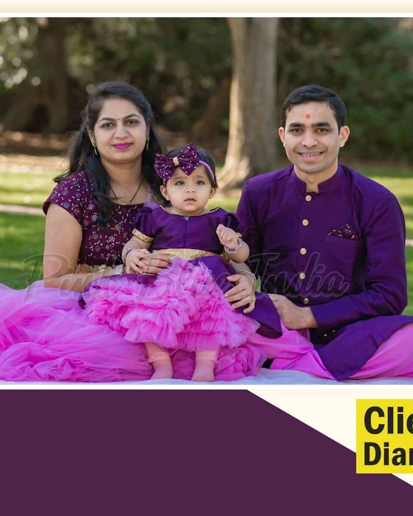 Purple net matching dress for mother daughter party elegant outfit