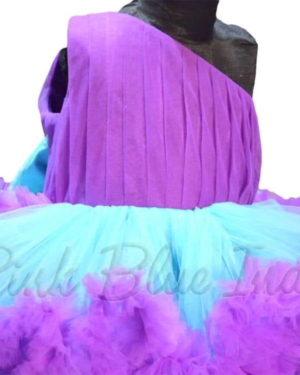Purple one shoulder ruffled gown for baby girl party elegant outfit