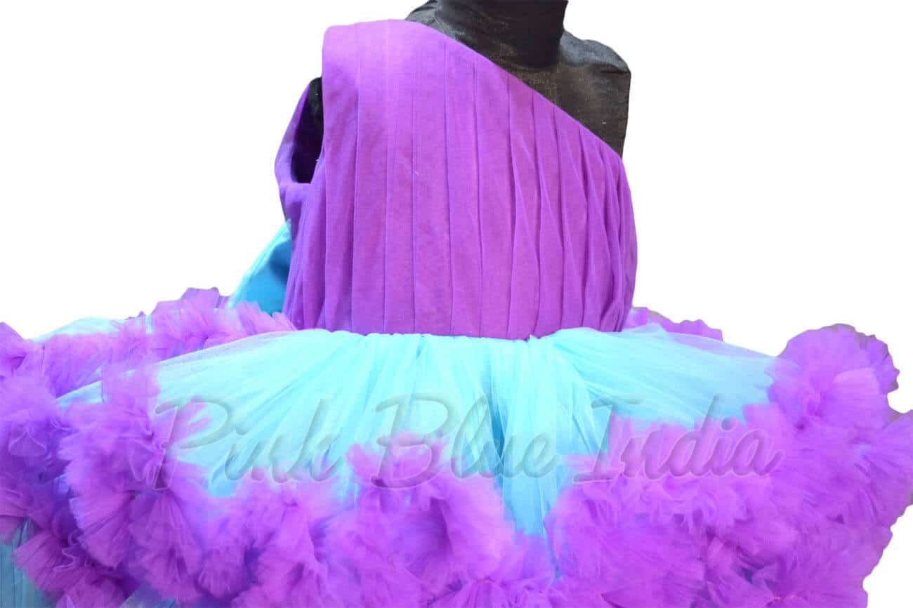 Purple one shoulder ruffled gown for baby girl party elegant outfit