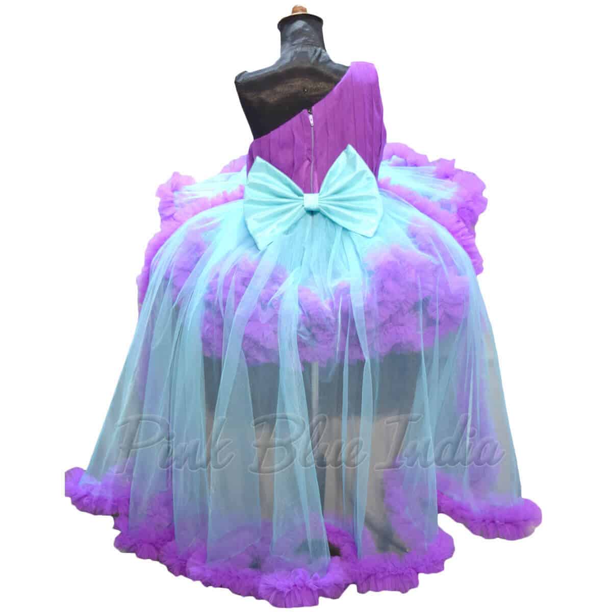 Purple one shoulder ruffled dress for girls birthday party stylish wear