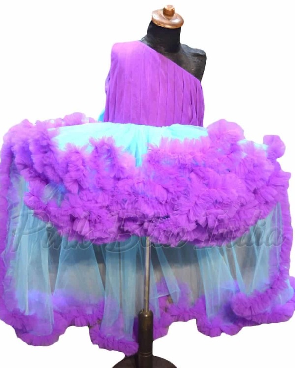 Purple ruffled party wear gown for girls birthday stylish outfit