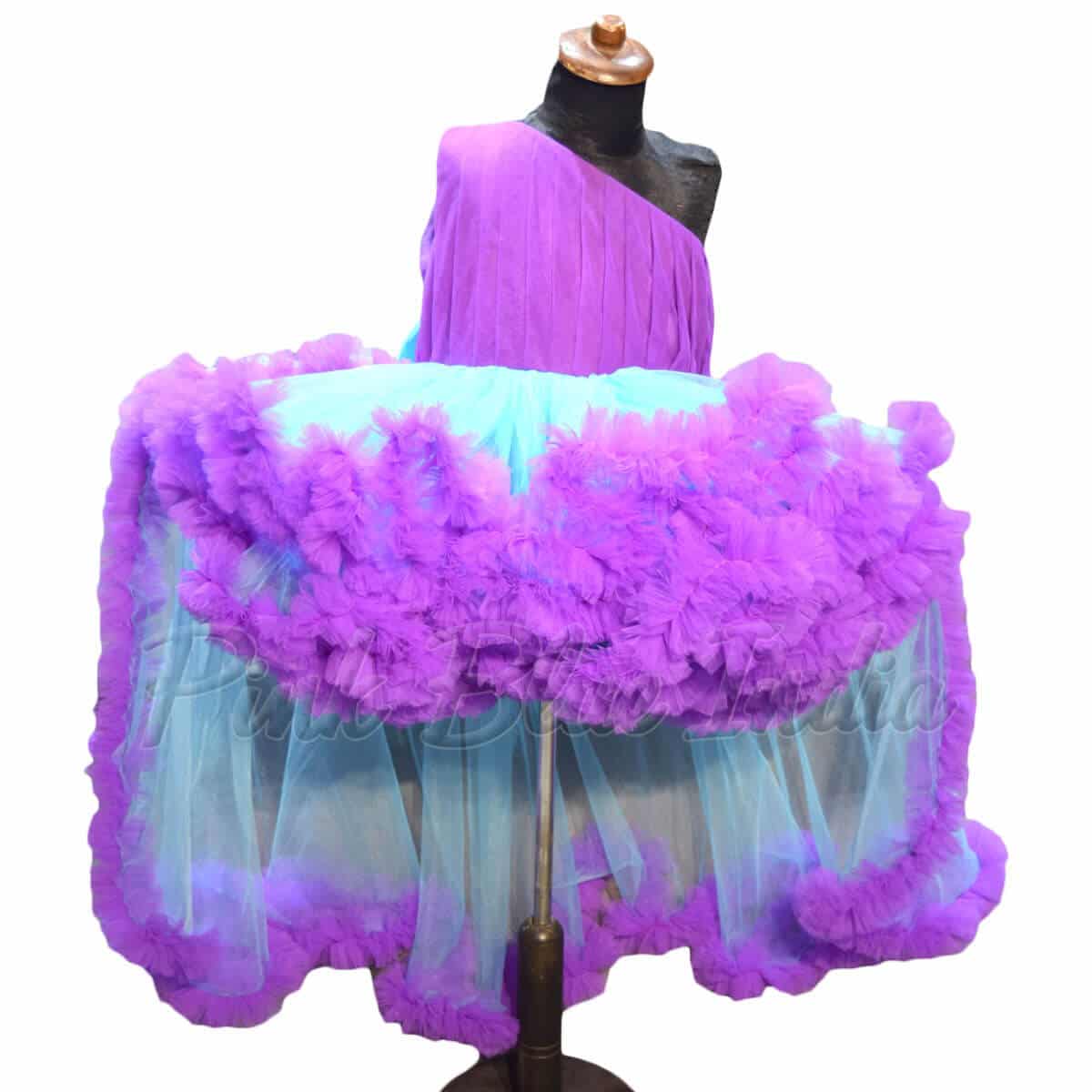 Purple ruffled party wear gown for girls birthday stylish outfit