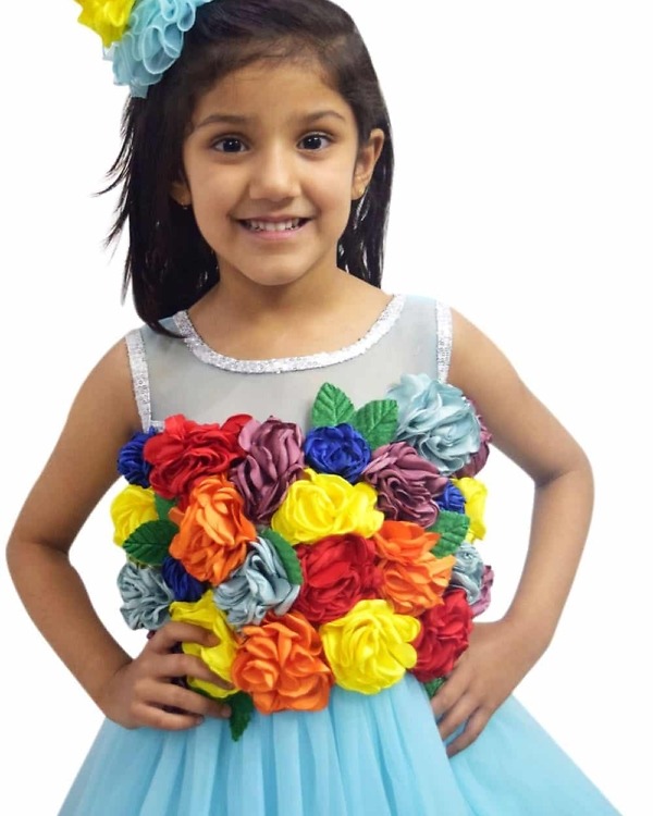 Rainbow theme birthday dress for baby girl party wear colorful