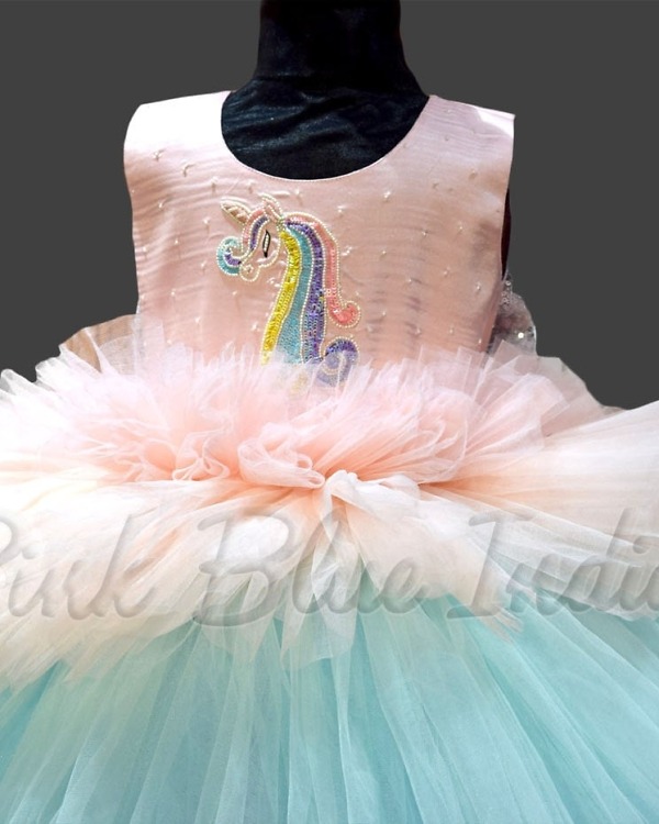 Rainbow unicorn gown for baby girl birthday party magical cute dress