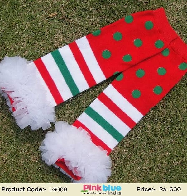 Red white cozy leg warmers for toddler girls, winter party wear, stylish warm look