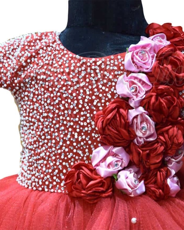 Red handwork Indian gown for girls wedding elegant festive outfit