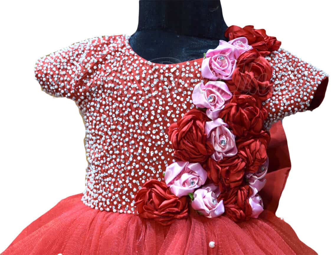 Red handwork Indian gown for girls wedding elegant festive outfit