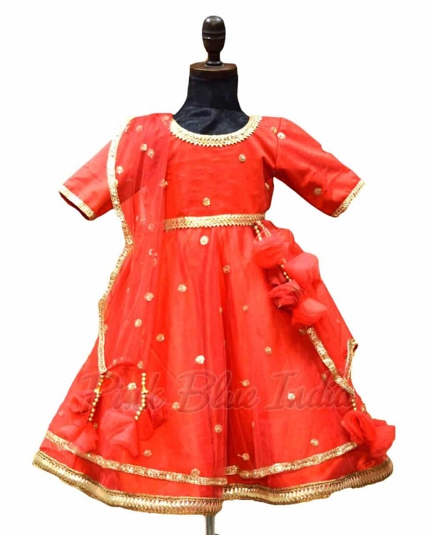 Red Indian traditional dress for girls wedding festive elegant outfit