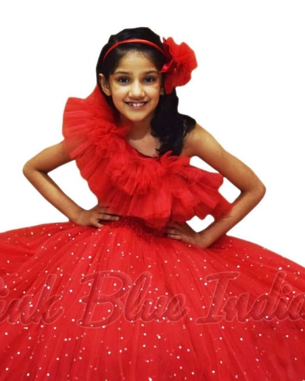 Red party gown dress for girls elegant birthday celebration outfit