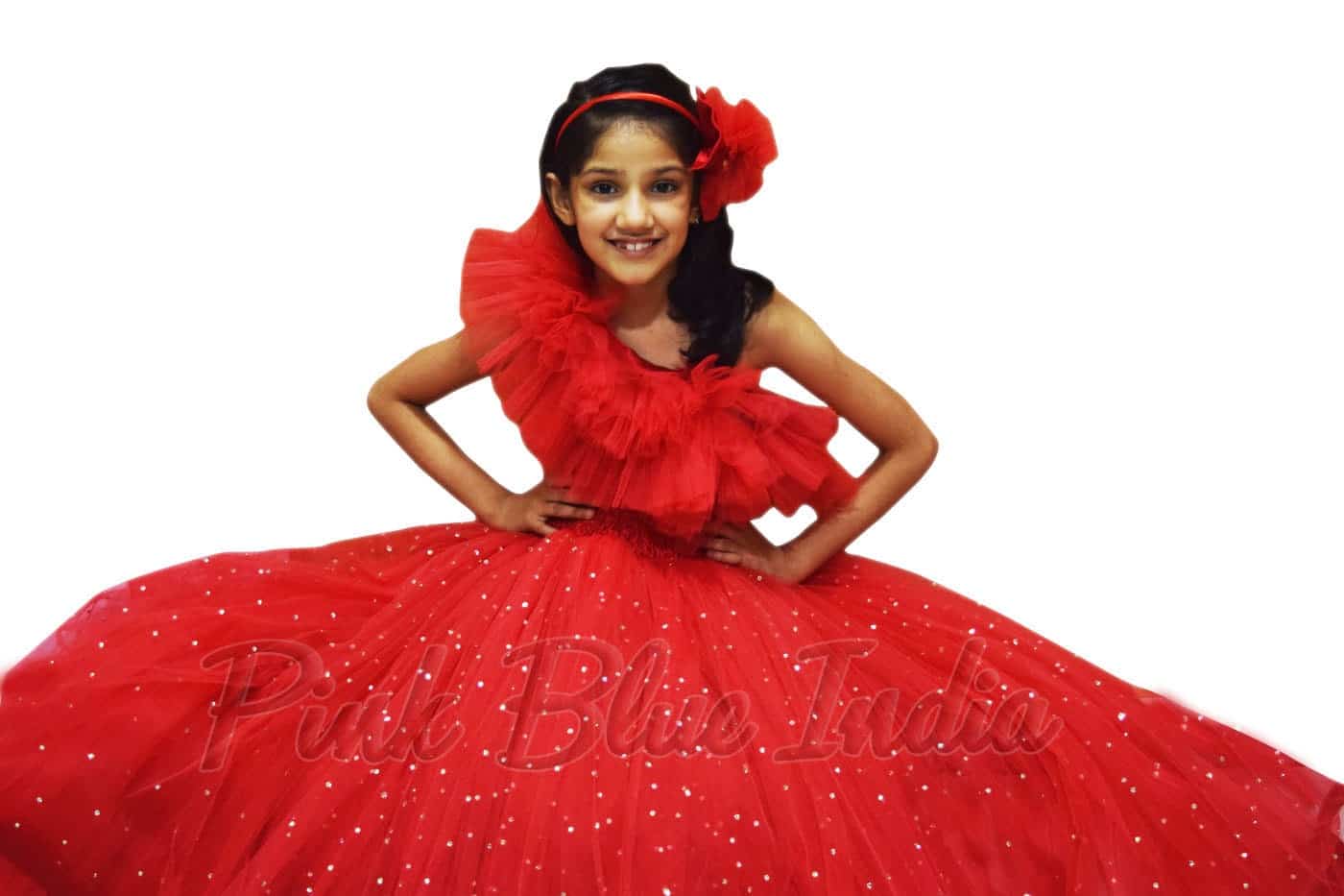 Red party gown dress for girls elegant birthday celebration outfit