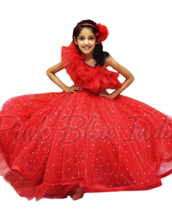 Red party gown for girls stylish birthday celebration elegant outfit