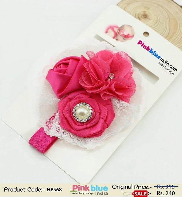Rose pink white toddler girl hairband for party, stylish and comfy