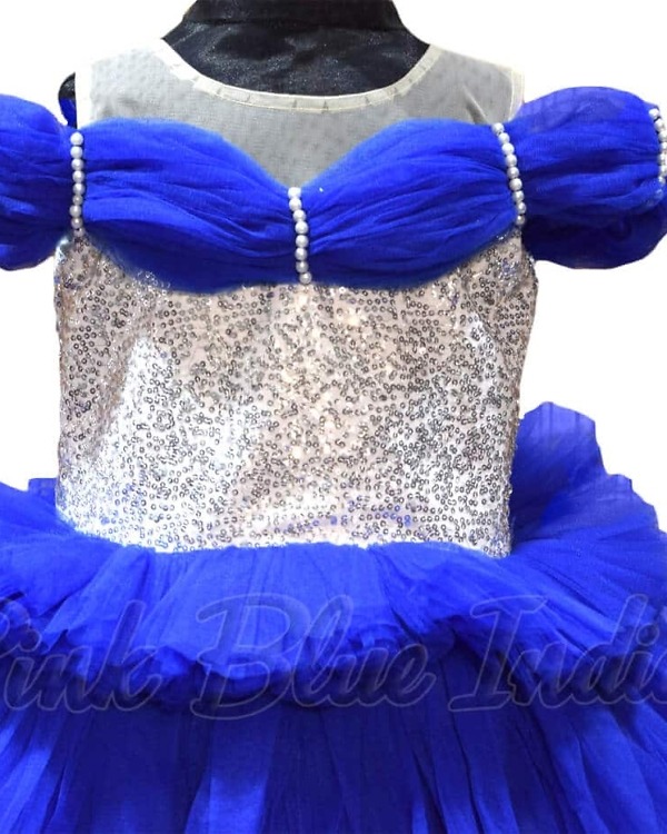 Girls royal blue party gown elegant birthday celebration wear