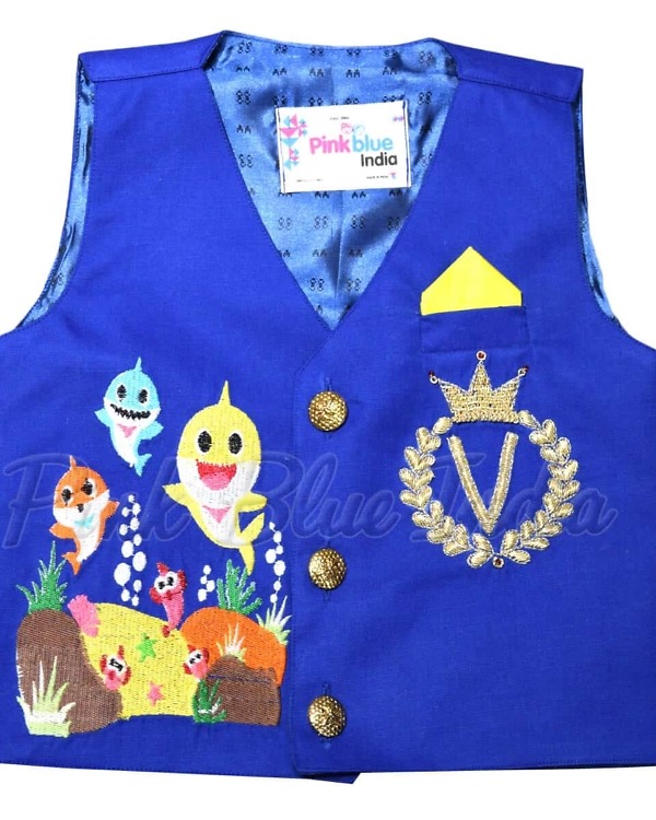 Shark theme birthday outfit for baby boy fun blue party costume