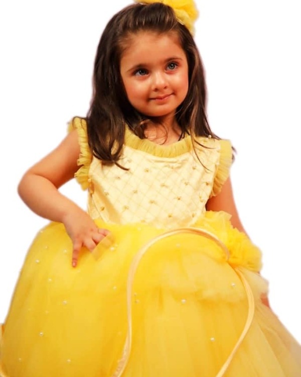 Cute yellow baby girl party gown for birthday function cheerful stylish dress