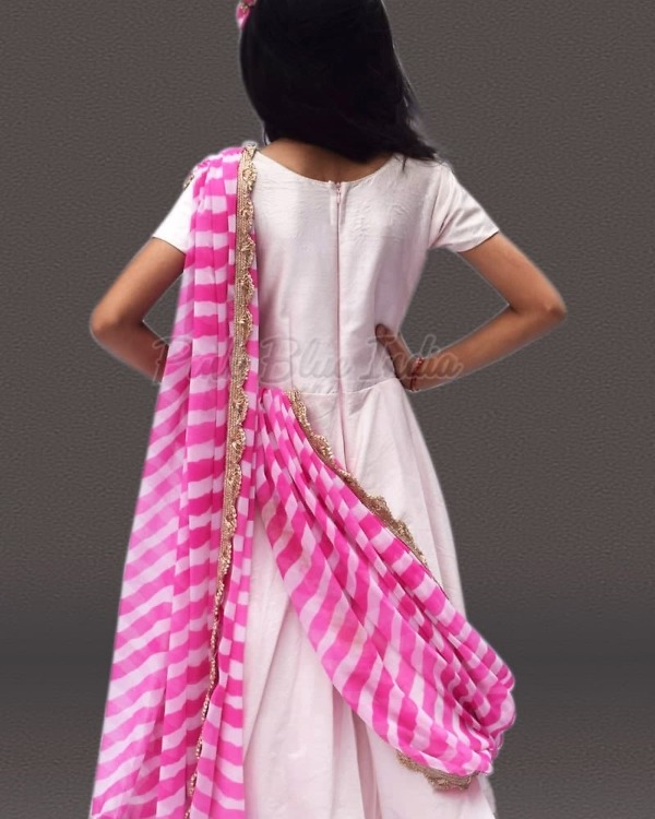 Pink ethnic gown with leheriya dupatta for baby girl wedding