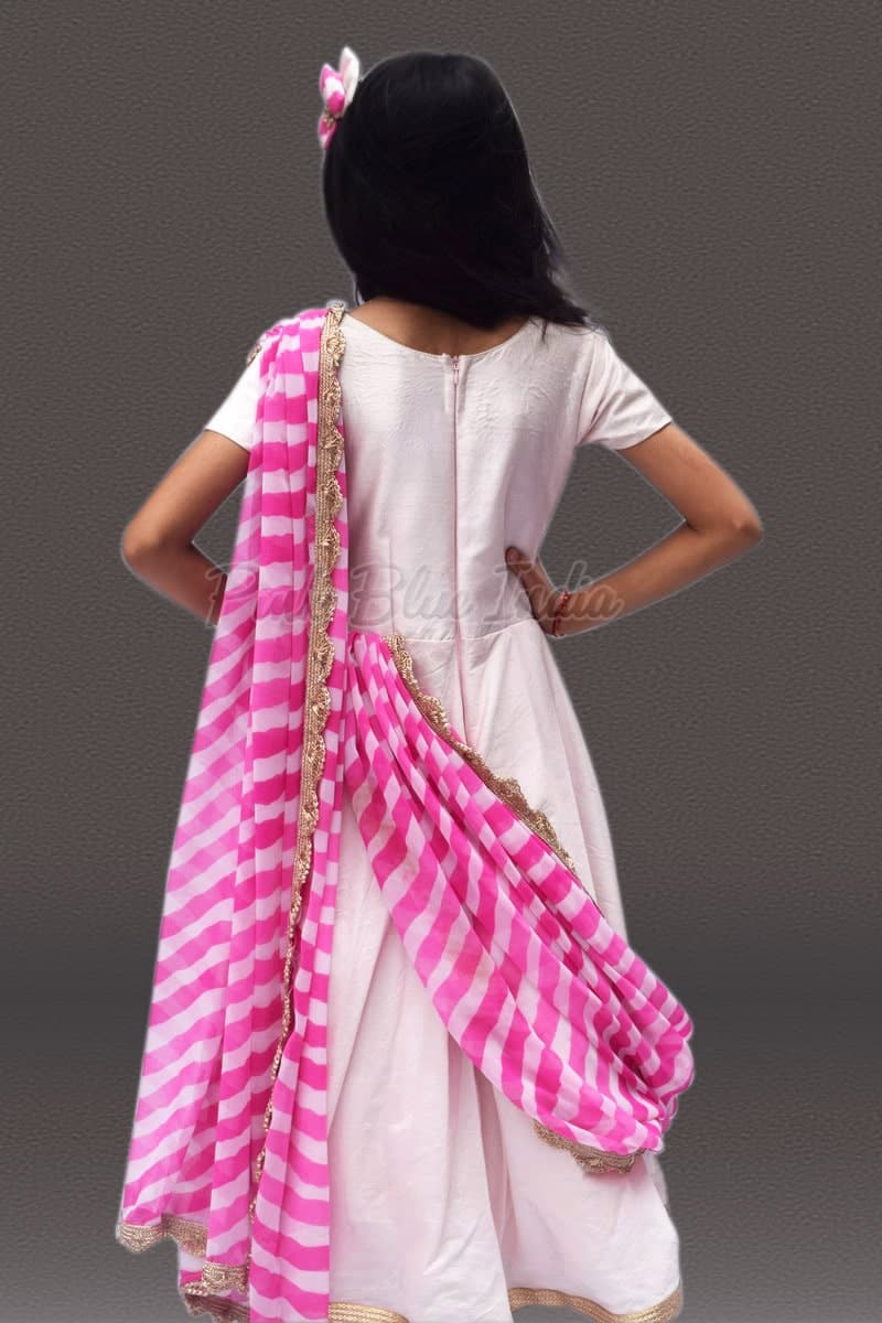 Pink ethnic gown with leheriya dupatta for baby girl wedding
