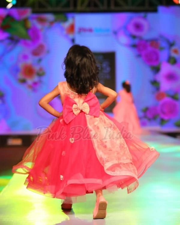 Pink organza baby girl gown for birthday celebration stylish party wear