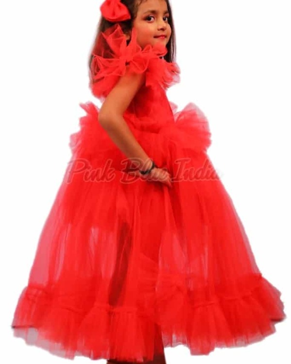 Elegant red baby girl party gown for birthday celebration stylish look