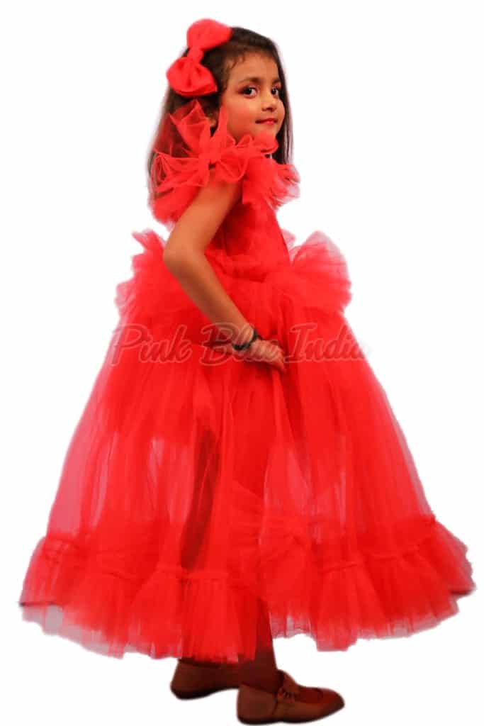 Elegant red baby girl party gown for birthday celebration stylish look