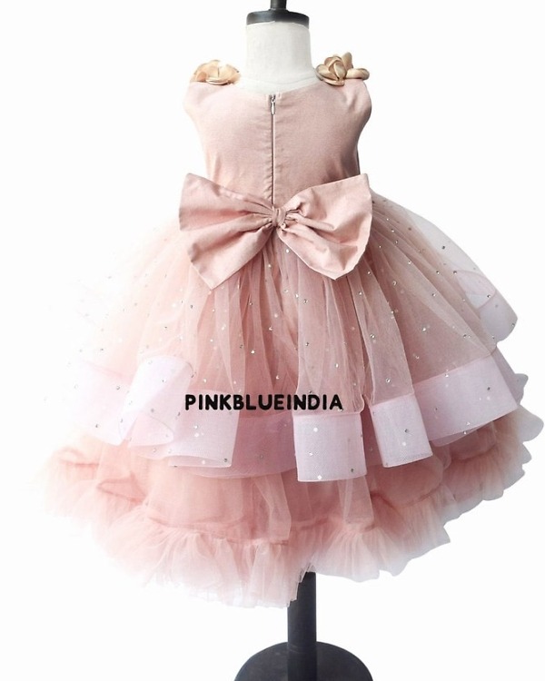 Beige flower girl dress elegant wedding party gown stylish princess outfit
