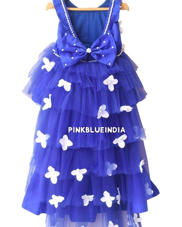 Kids blue high low gown festive party dress elegant special occasion stylish wear
