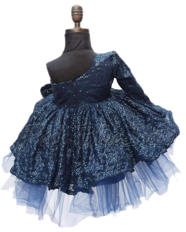 Blue sequin one shoulder birthday dress for girls stylish party wear