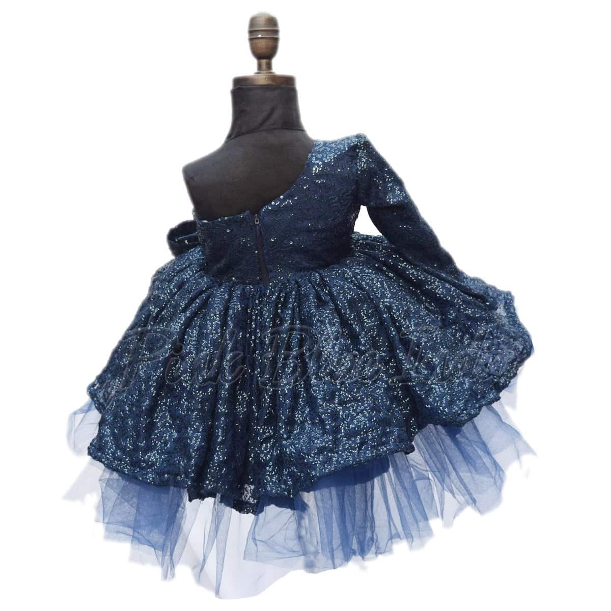 Blue sequin one shoulder birthday dress for girls stylish party wear