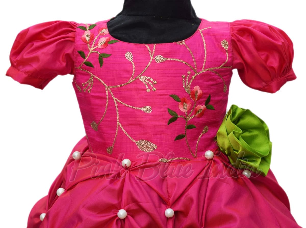Hot pink designer dress for girls boutique style stylish party wear
