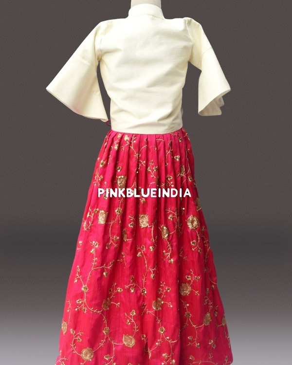 Girls silk skirt crop top set festive wear lehenga style outfit elegant occasion dress