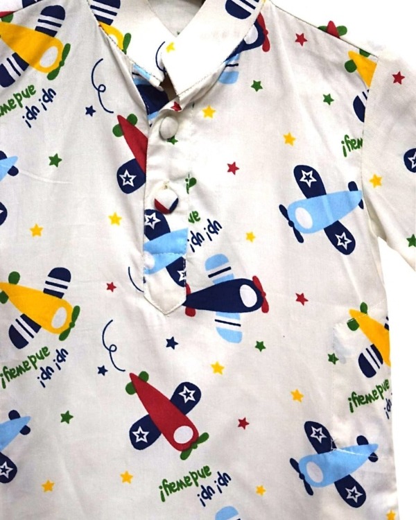 Aeroplane print kids cotton kurta fun travel theme festive outfit comfortable wear