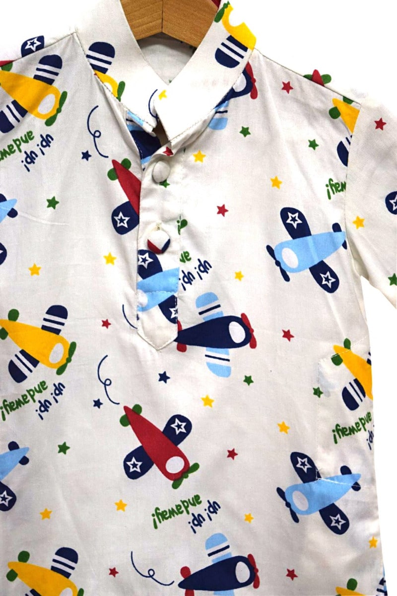 Aeroplane print kids cotton kurta fun travel theme festive outfit comfortable wear