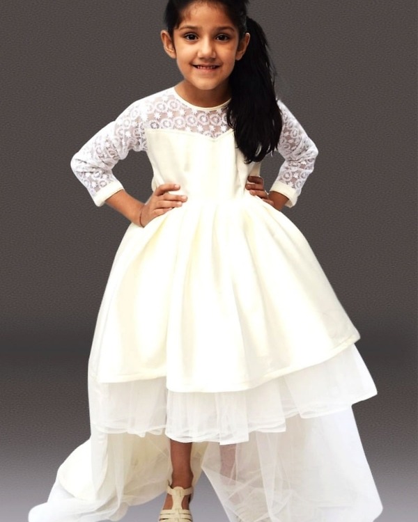Girls white long sleeve high low dress party wedding elegant outfit