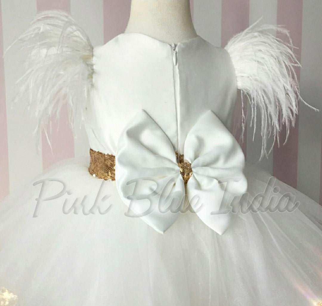 White gold party dress for little girls birthday celebration elegant outfit