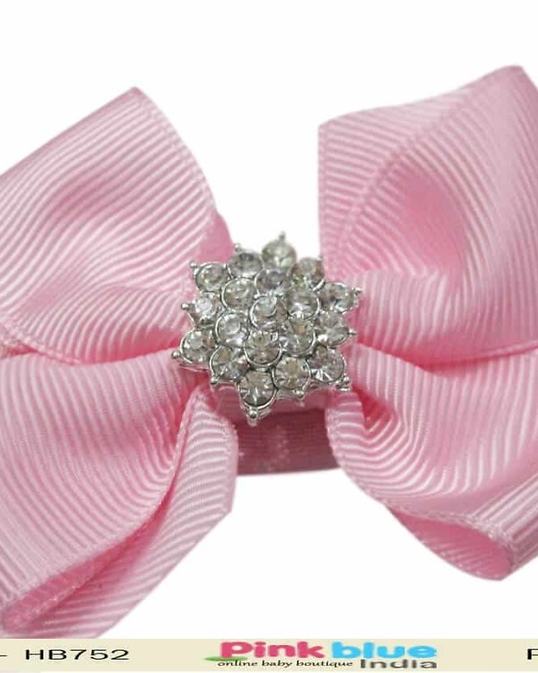 Baby pink party headband for infant girl birthday, soft and elegant style