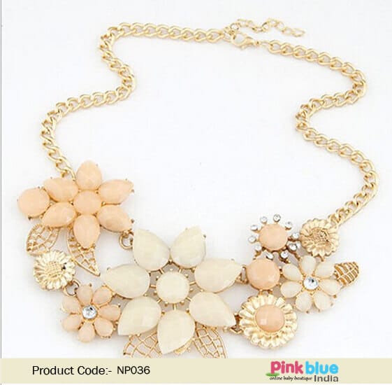 Vintage necklace for women peach off white stones wedding wear classy