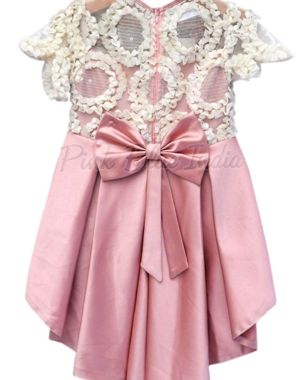 Baby girl rose satin dress in pink, birthday party wear, cute princess style