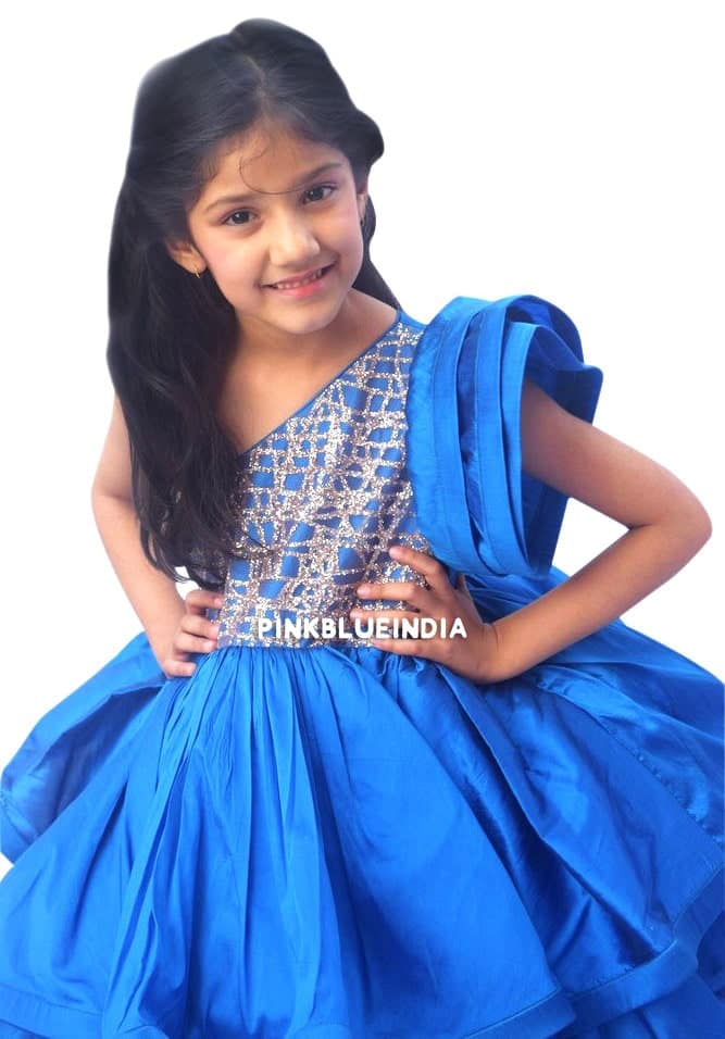 Stylish blue party frock for girls, elegant birthday celebration outfit