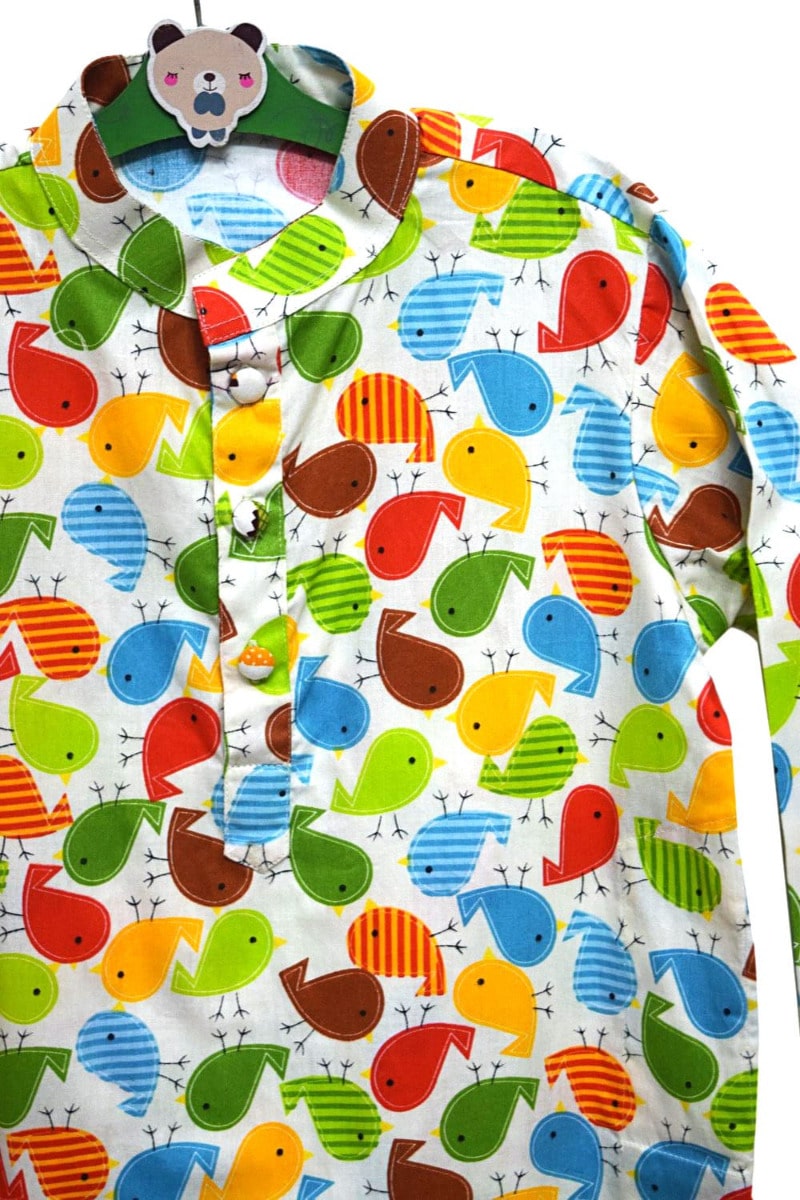 Bird print cotton kurta for kids comfortable festive outfit