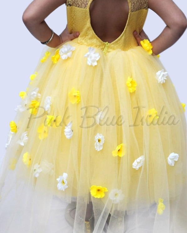 Yellow party gown for baby girl birthday stylish festive wear