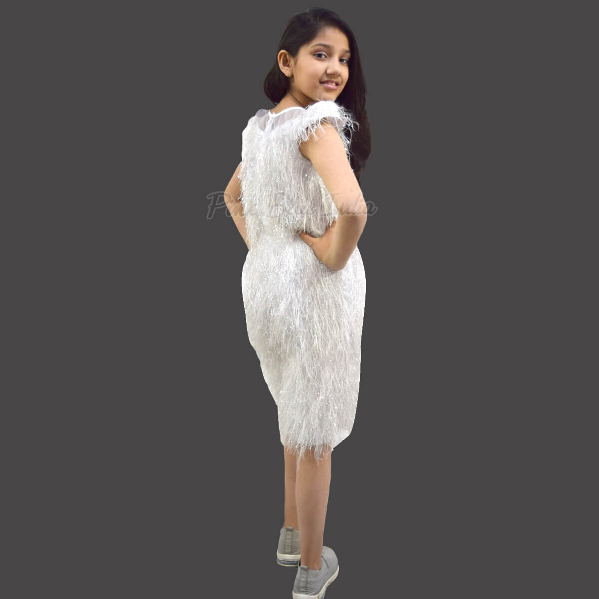 Silver detachable tail gown girls birthday party wear stylish princess look
