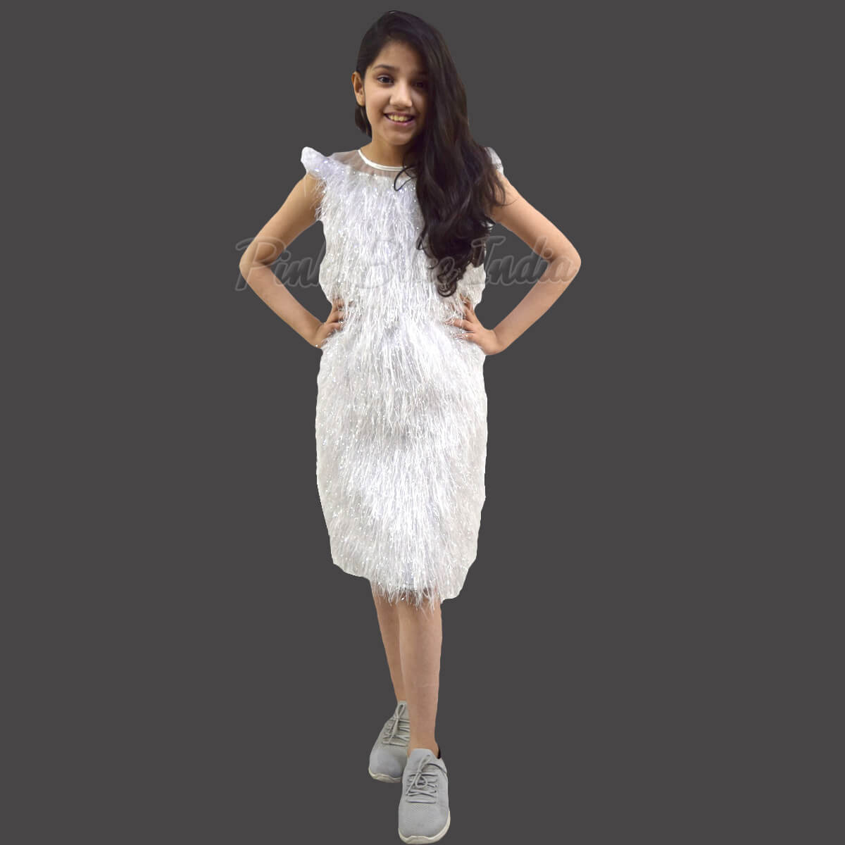 Silver detachable tail gown girls party wear birthday stylish elegant look
