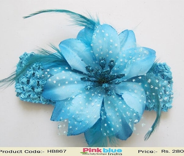 Sky blue crochet flower headband kids festive wear stylish