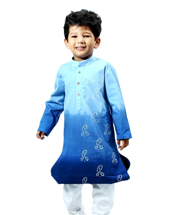 Sky blue kurta with white churidar for baby boy wedding outfit