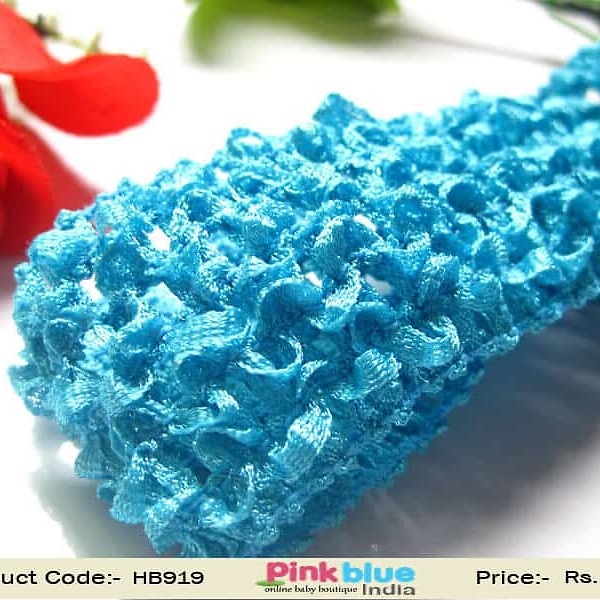Sky blue crochet headband for children birthday outfit, soft stylish look