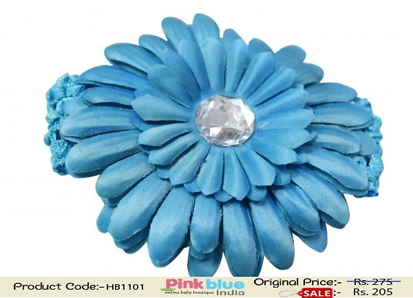 Sky blue crochet flower headband for baby girls party wear