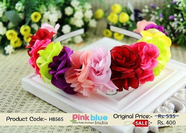 Rainbow floral toddler girl hairband for birthday, colorful and stylish