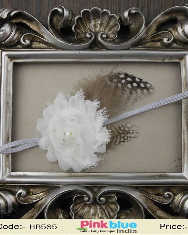 Baby girl white floral headband festive wear cute stylish look