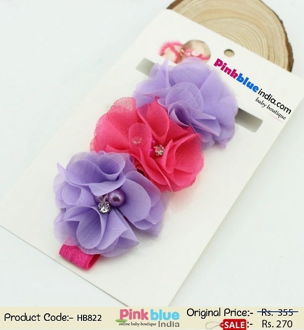 Lavender pink floral headband for infant girl birthday, soft and elegant